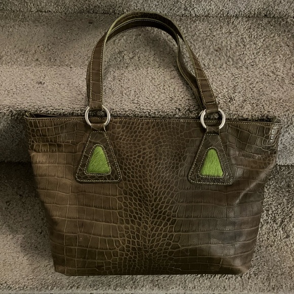 In Beautiful Condition! CLAUDIA FIRENZE Croc Embossed Italian Leather Bag - Picture 1 of 14